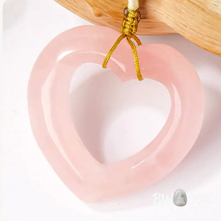 Buddha Stones Natural Rose Quartz Hollow Love Heart Caring Necklace Pendant - BWOOOH - Natural Rose Quartz(Color Shape