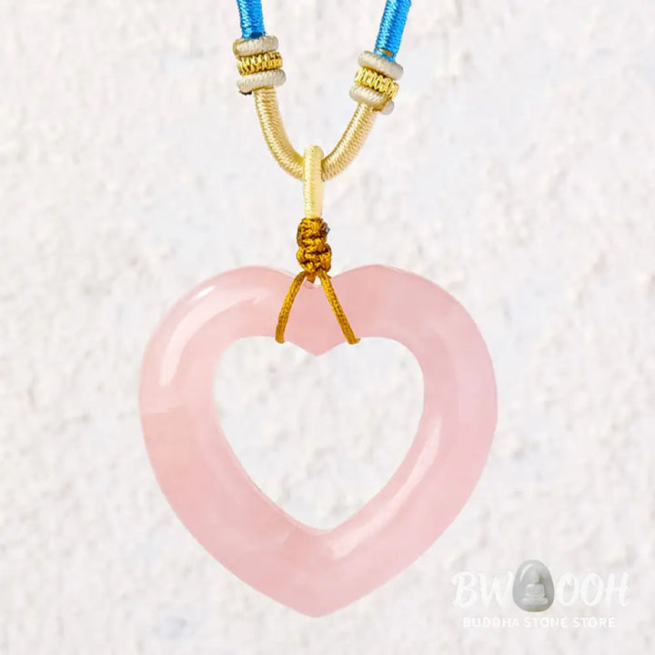 Buddha Stones Natural Rose Quartz Hollow Love Heart Caring Necklace Pendant - BWOOOH - Natural Rose Quartz(Color Shape