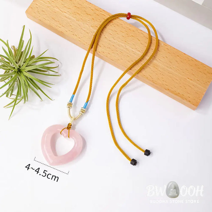Buddha Stones Natural Rose Quartz Hollow Love Heart Caring Necklace Pendant - BWOOOH - Natural Rose Quartz(Color Shape