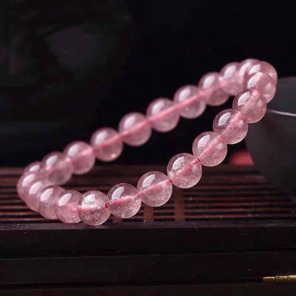 BWOOOH Natural Rose Quartz Love Caring Bracelet – Rose Quartz feng shui car charm for healing and spiritual wellness