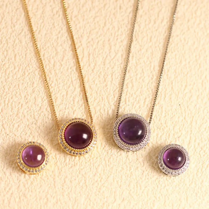 Buddha Stones Natural Rose Quartz Multiple Crystal Bead Inlay Healing Necklace - Natural Amethyst(Color May Vary) / 8mm