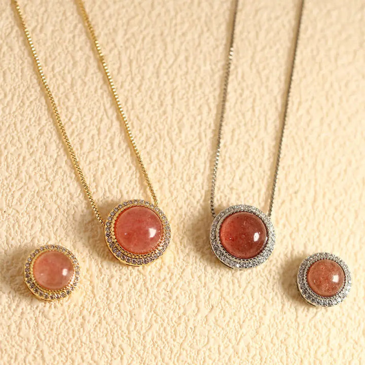 Buddha Stones Natural Rose Quartz Multiple Crystal Bead Inlay Healing Necklace - Natural Strawberry Quartz(Color May