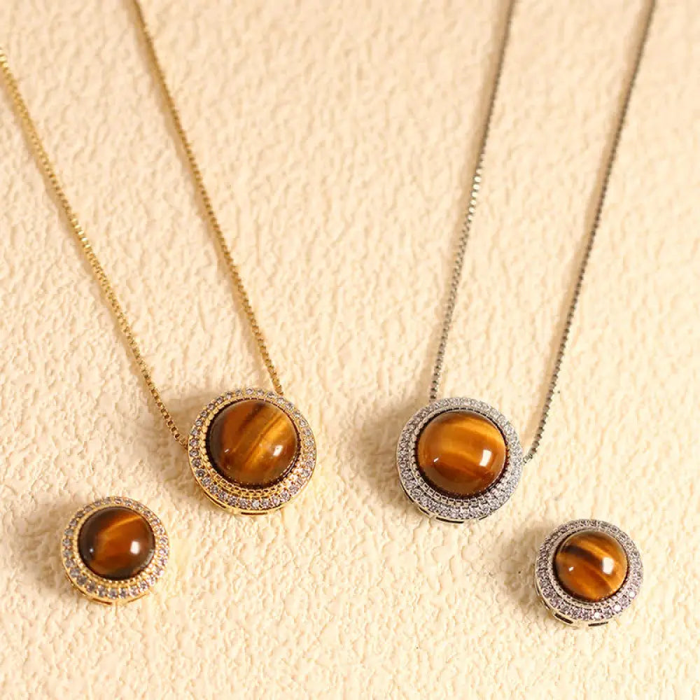 Buddha Stones Natural Rose Quartz Multiple Crystal Bead Inlay Healing Necklace - Natural Tiger Eye(Color May Vary)