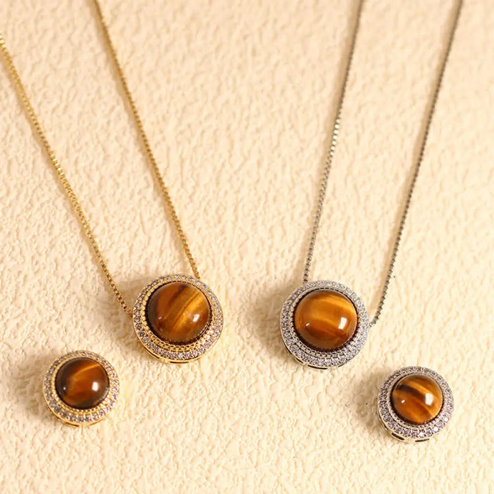 Buddha Stones Natural Rose Quartz Multiple Crystal Bead Inlay Healing Necklace - Natural Tiger Eye(Color May Vary)