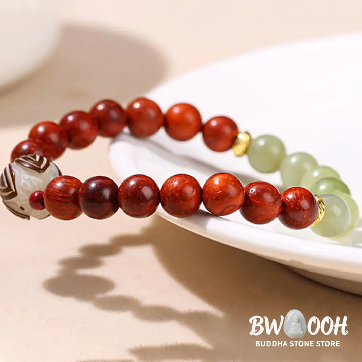 Buddha Stones Natural Rosewood Cyan Jade Bodhi Seed Lotus Warmth Calm Bracelet - BWOOOH - Rosewood Cyan Jade(Wrist