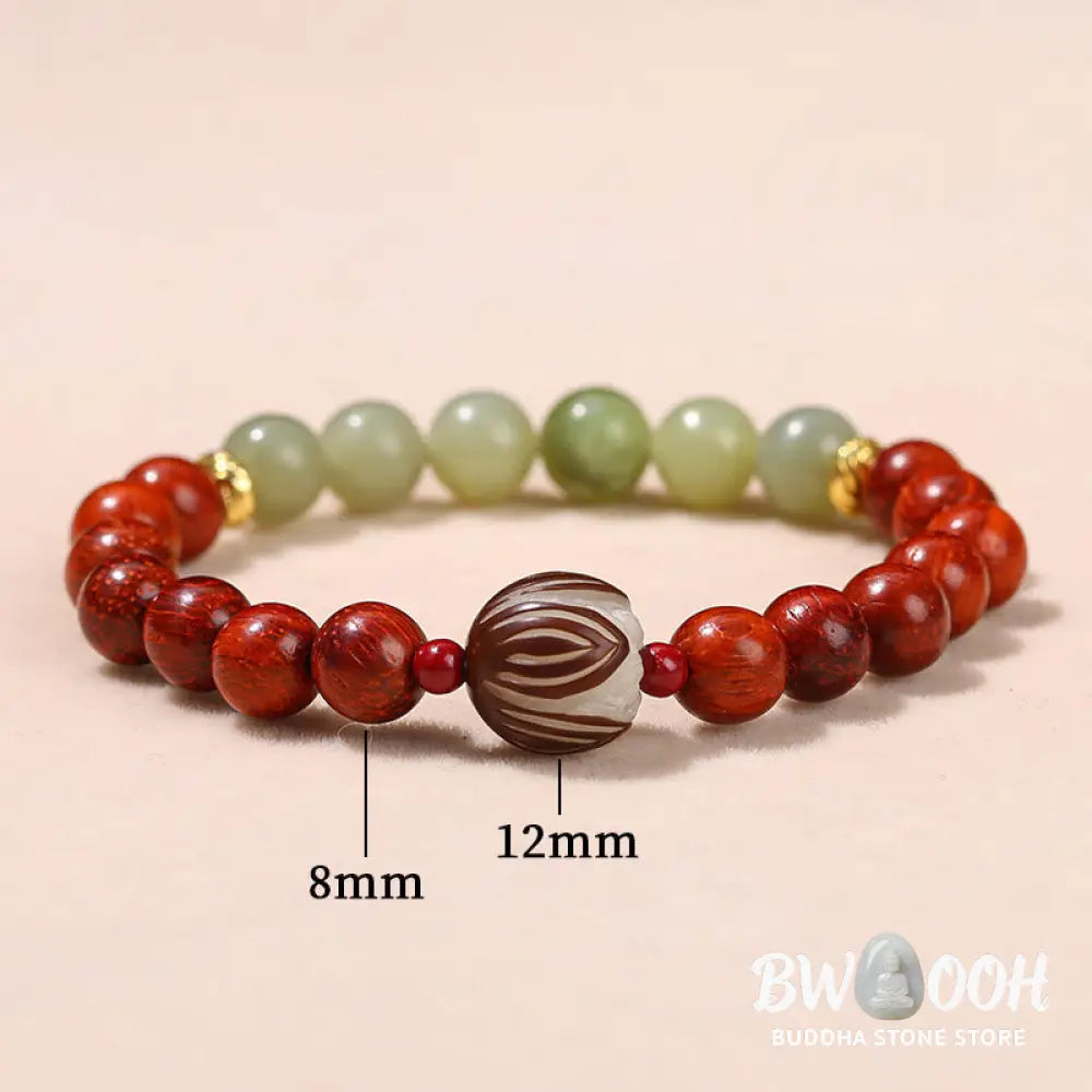 Buddha Stones Natural Rosewood Cyan Jade Bodhi Seed Lotus Warmth Calm Bracelet - BWOOOH - Rosewood Cyan Jade(Wrist
