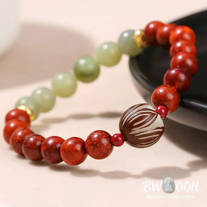 Buddha Stones Natural Rosewood Cyan Jade Bodhi Seed Lotus Warmth Calm Bracelet - BWOOOH - Rosewood Cyan Jade(Wrist