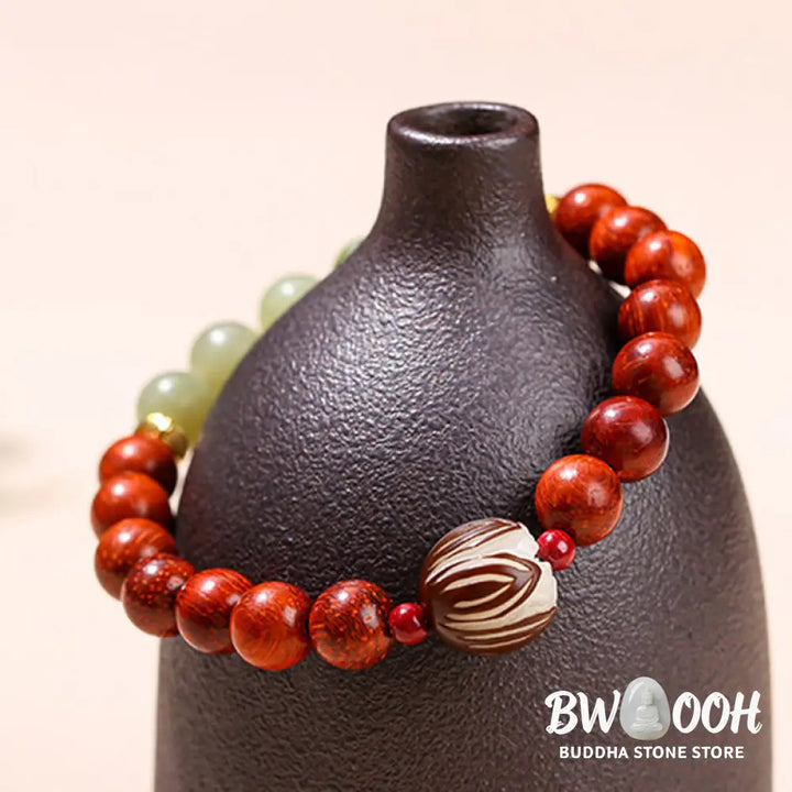 Buddha Stones Natural Rosewood Cyan Jade Bodhi Seed Lotus Warmth Calm Bracelet - BWOOOH - Rosewood Cyan Jade(Wrist