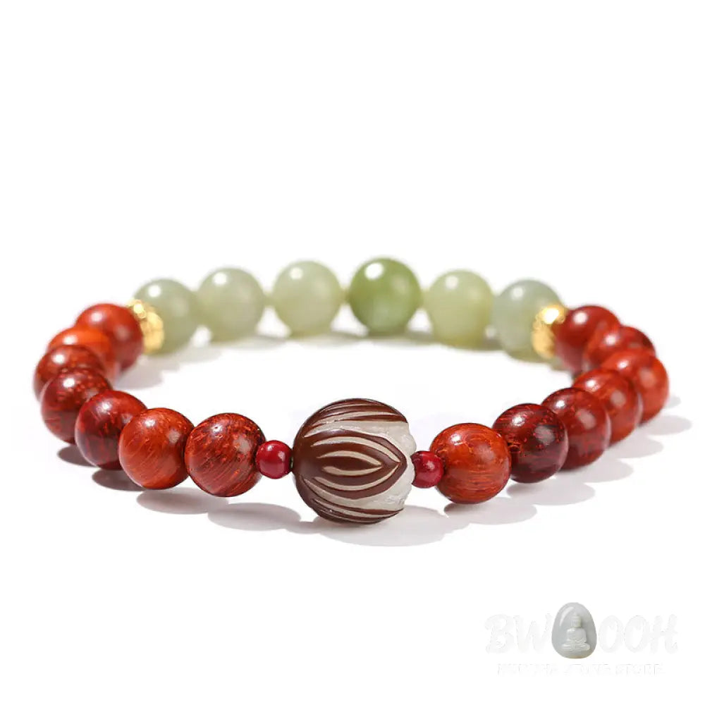 Buddha Stones Natural Rosewood Cyan Jade Bodhi Seed Lotus Warmth Calm Bracelet - BWOOOH - Rosewood Cyan Jade(Wrist