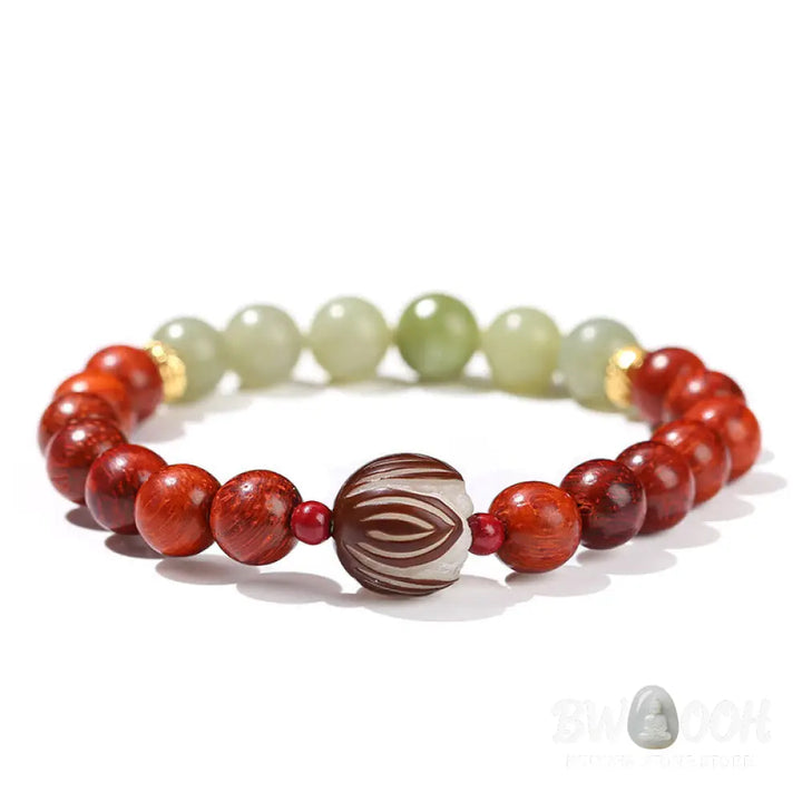Buddha Stones Natural Rosewood Cyan Jade Bodhi Seed Lotus Warmth Calm Bracelet - BWOOOH - Rosewood Cyan Jade(Wrist
