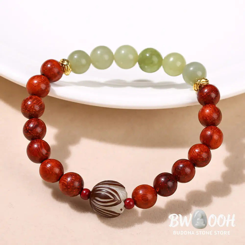 Buddha Stones Natural Rosewood Cyan Jade Bodhi Seed Lotus Warmth Calm Bracelet - BWOOOH - Rosewood Cyan Jade(Wrist