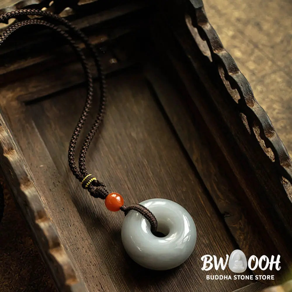 Buddha Stones Natural Round Jade Gray Jade Peace Buckle Luck Necklace Pendant - BWOOOH - Necklaces &amp; Pendants