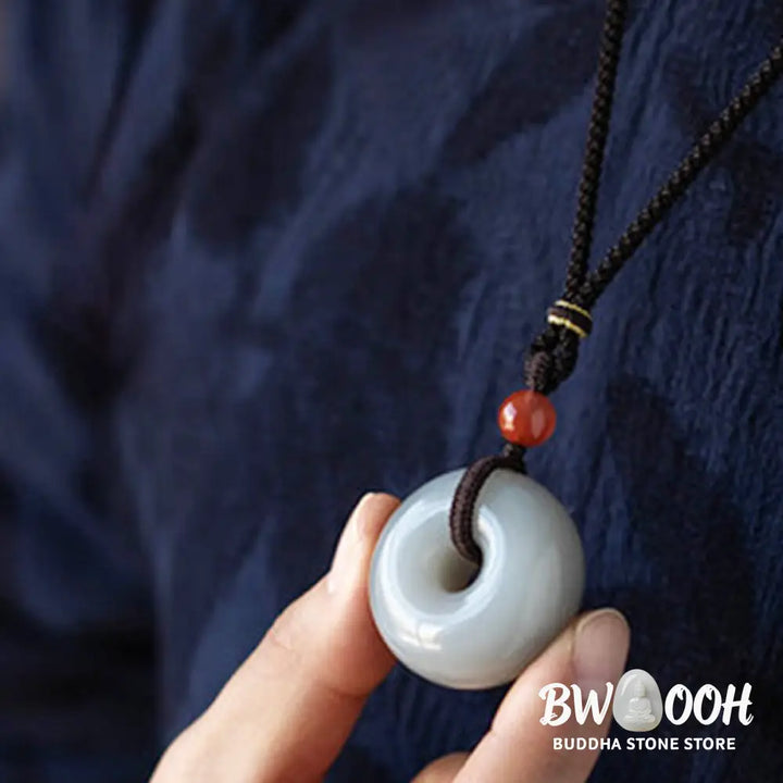 Buddha Stones Natural Round Jade Gray Jade Peace Buckle Luck Necklace Pendant - BWOOOH - Necklaces &amp; Pendants