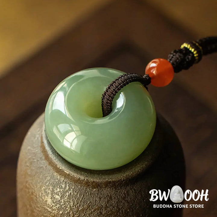 Buddha Stones Natural Round Jade Gray Jade Peace Buckle Luck Necklace Pendant - BWOOOH - Necklaces &amp; Pendants
