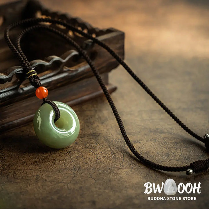 Buddha Stones Natural Round Jade Gray Jade Peace Buckle Luck Necklace Pendant - BWOOOH - Necklaces &amp; Pendants
