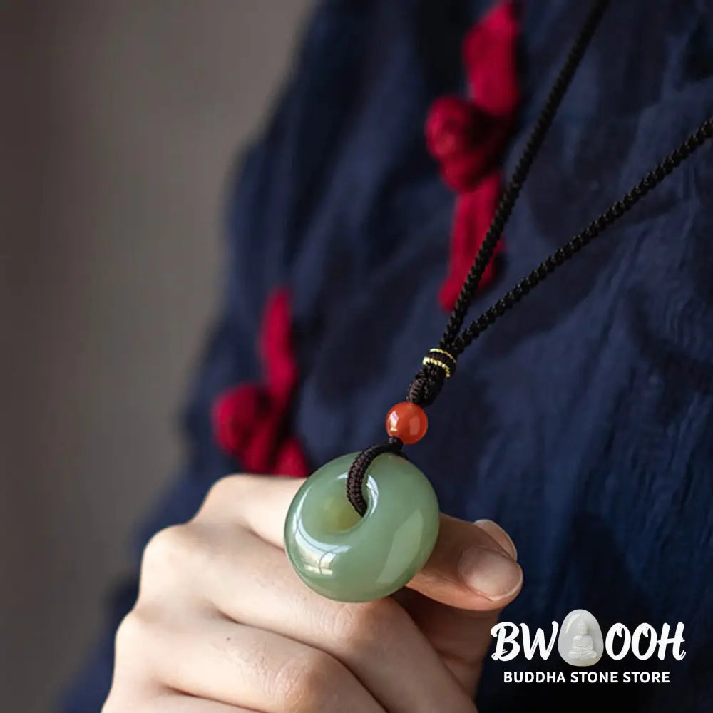 Buddha Stones Natural Round Jade Gray Jade Peace Buckle Luck Necklace Pendant - BWOOOH - Necklaces &amp; Pendants