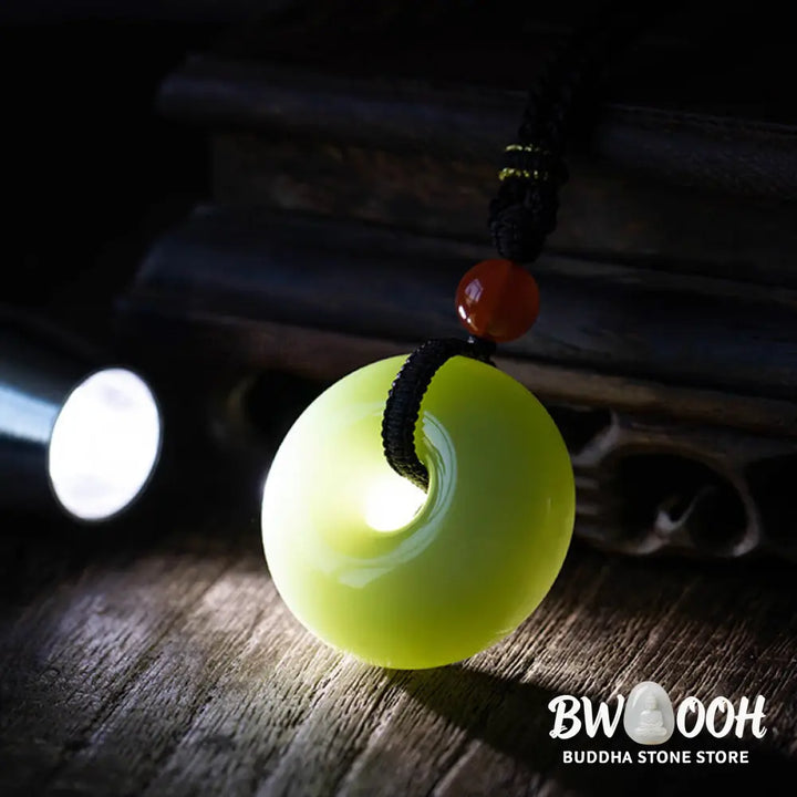 Buddha Stones Natural Round Jade Gray Jade Peace Buckle Luck Necklace Pendant - BWOOOH - Necklaces &amp; Pendants