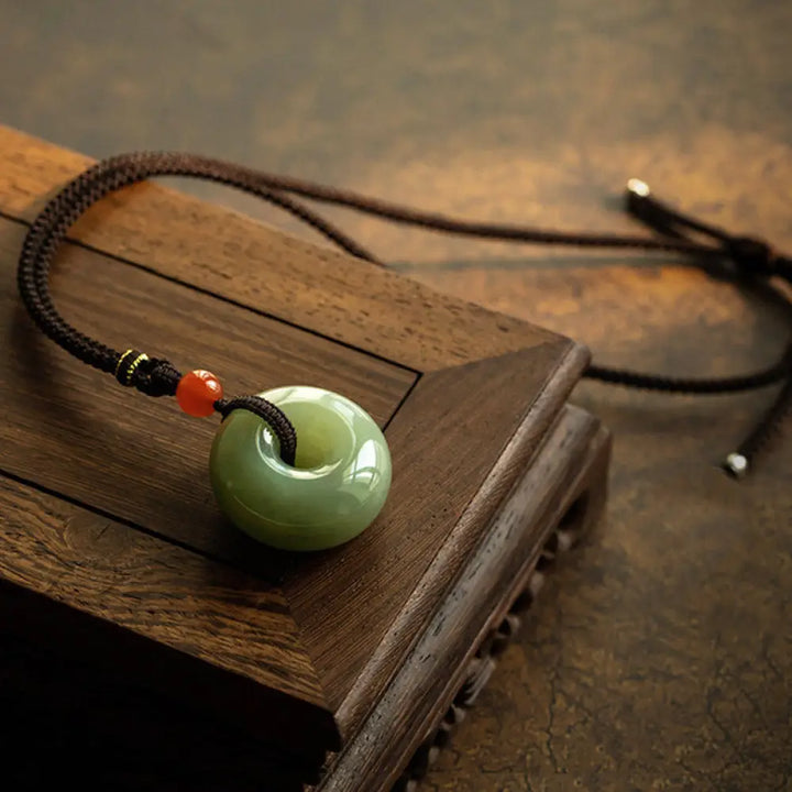 BWOOOH Natural Round Gray Jade Peace Buckle Luck Necklace Pendant — gray jade 平安扣 round disc pendant
