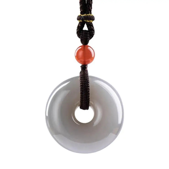 Buddha Stones Natural Round Jade Gray Jade Peace Buckle Luck Necklace Pendant - BWOOOH - Gray Jade - Necklaces &amp;