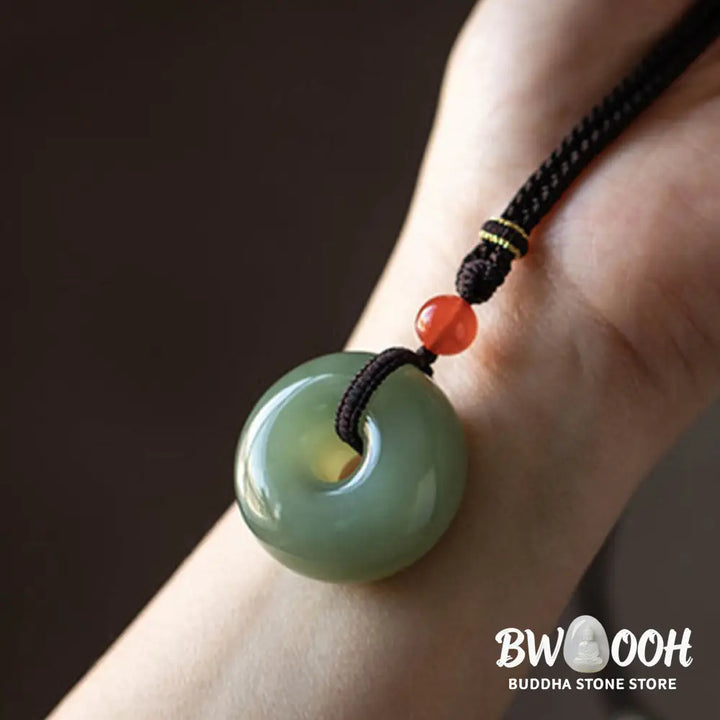 Buddha Stones Natural Round Jade Gray Jade Peace Buckle Luck Necklace Pendant - BWOOOH - Necklaces &amp; Pendants
