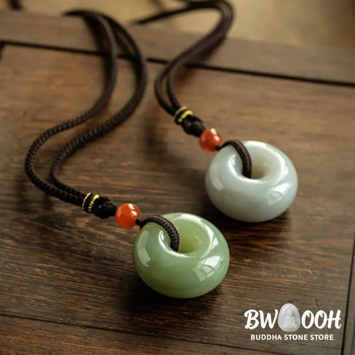 Buddha Stones Natural Round Jade Gray Jade Peace Buckle Luck Necklace Pendant - BWOOOH - Necklaces &amp; Pendants