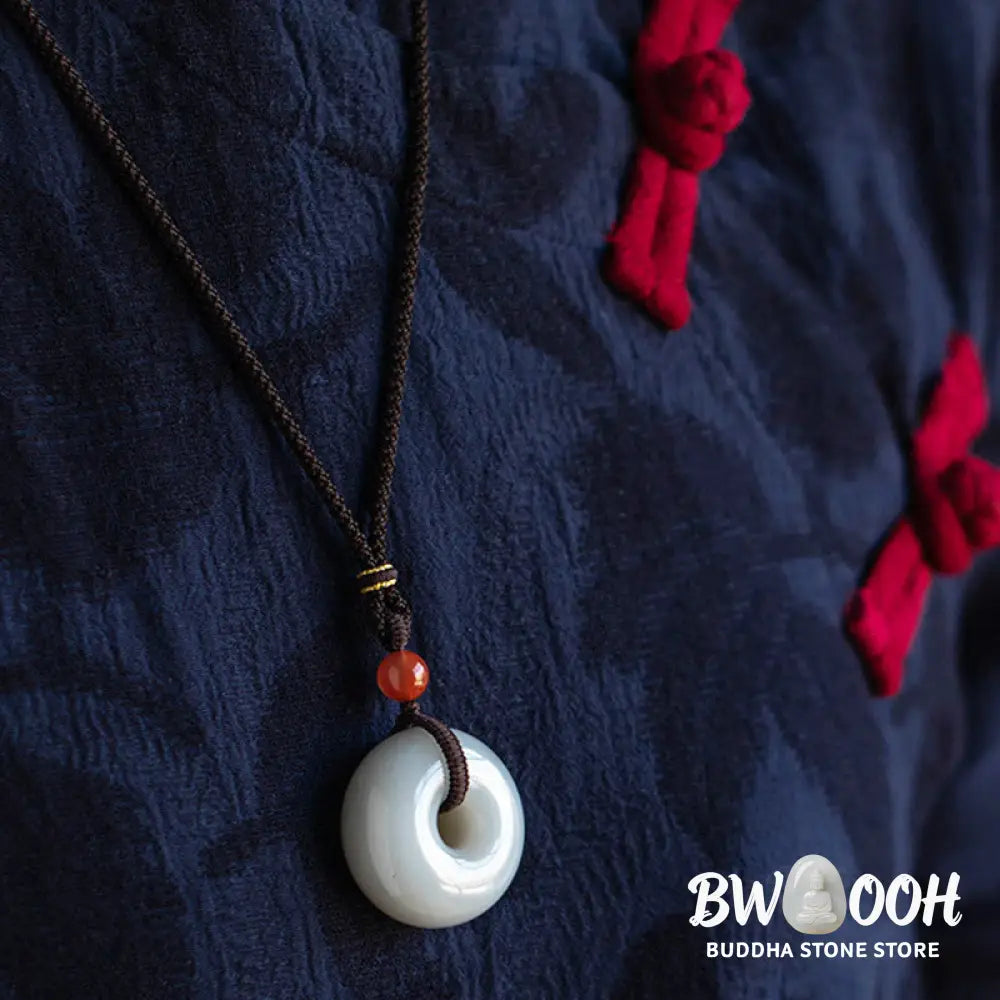 Buddha Stones Natural Round Jade Gray Jade Peace Buckle Luck Necklace Pendant - BWOOOH - Necklaces &amp; Pendants