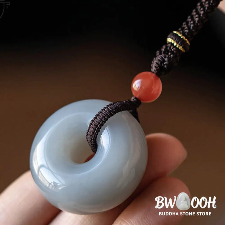 Buddha Stones Natural Round Jade Gray Jade Peace Buckle Luck Necklace Pendant - BWOOOH - Necklaces &amp; Pendants