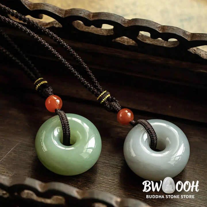 Buddha Stones Natural Round Jade Gray Jade Peace Buckle Luck Necklace Pendant - BWOOOH - Necklaces &amp; Pendants