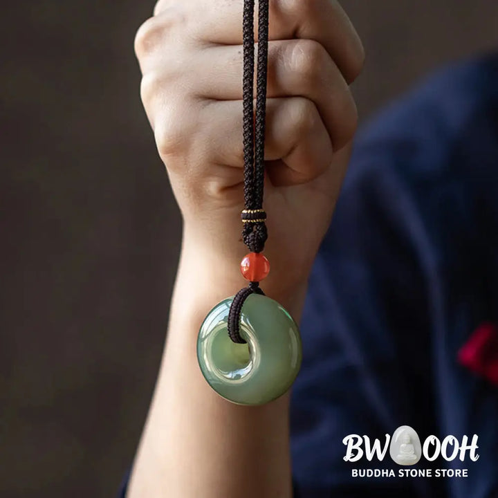 Buddha Stones Natural Round Jade Gray Jade Peace Buckle Luck Necklace Pendant - BWOOOH - Necklaces &amp; Pendants