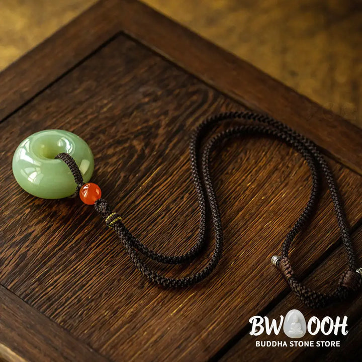 Buddha Stones Natural Round Jade Gray Jade Peace Buckle Luck Necklace Pendant - BWOOOH - Necklaces &amp; Pendants