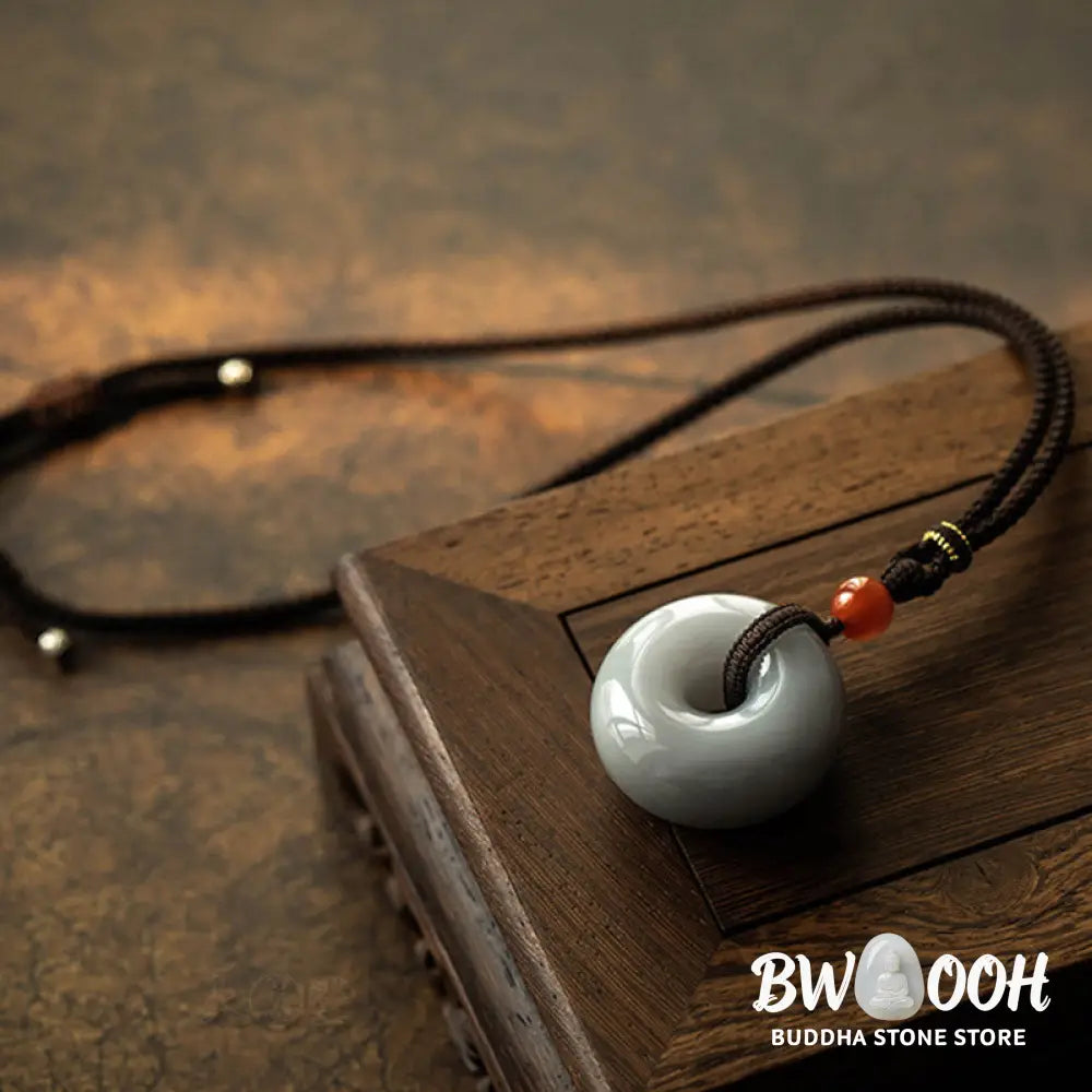 Buddha Stones Natural Round Jade Gray Jade Peace Buckle Luck Necklace Pendant - BWOOOH - Necklaces &amp; Pendants