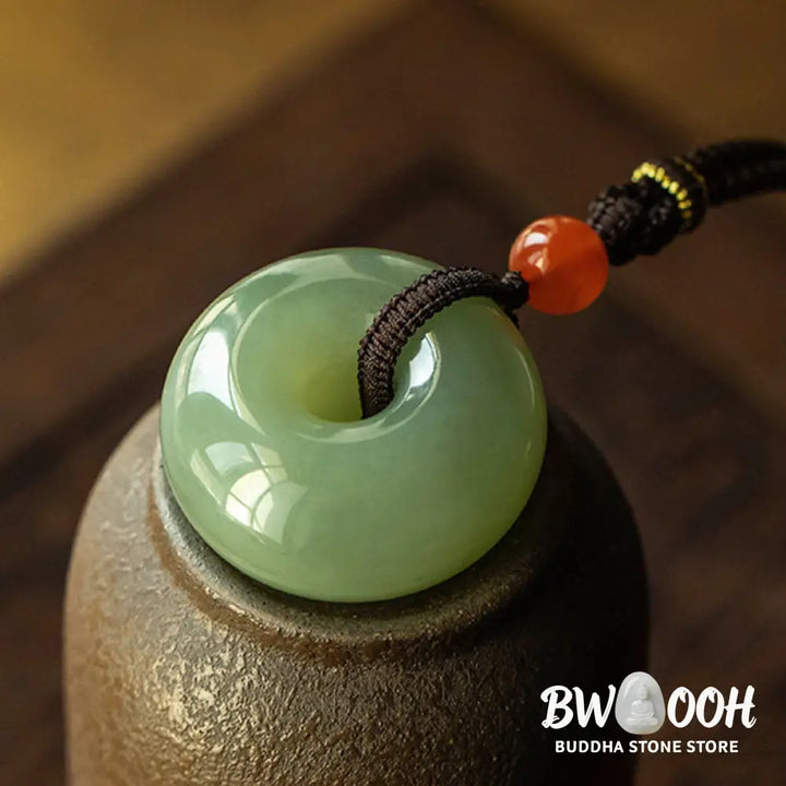 Buddha Stones Natural Round Jade Gray Jade Peace Buckle Luck Necklace Pendant - BWOOOH - Necklaces &amp; Pendants
