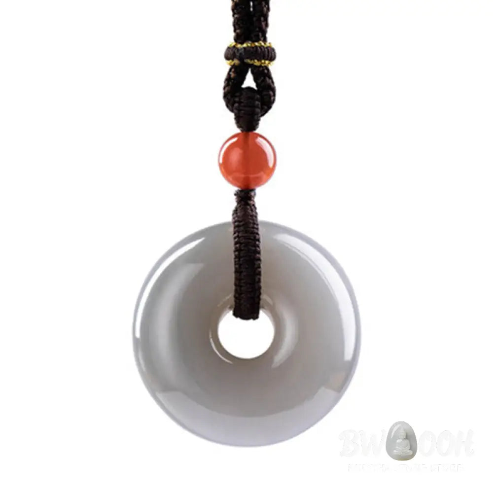 Buddha Stones Natural Round Jade Gray Jade Peace Buckle Luck Necklace Pendant - BWOOOH - Necklaces &amp; Pendants