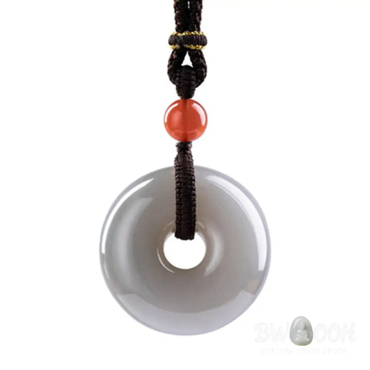 Buddha Stones Natural Round Jade Gray Jade Peace Buckle Luck Necklace Pendant - BWOOOH - Necklaces &amp; Pendants