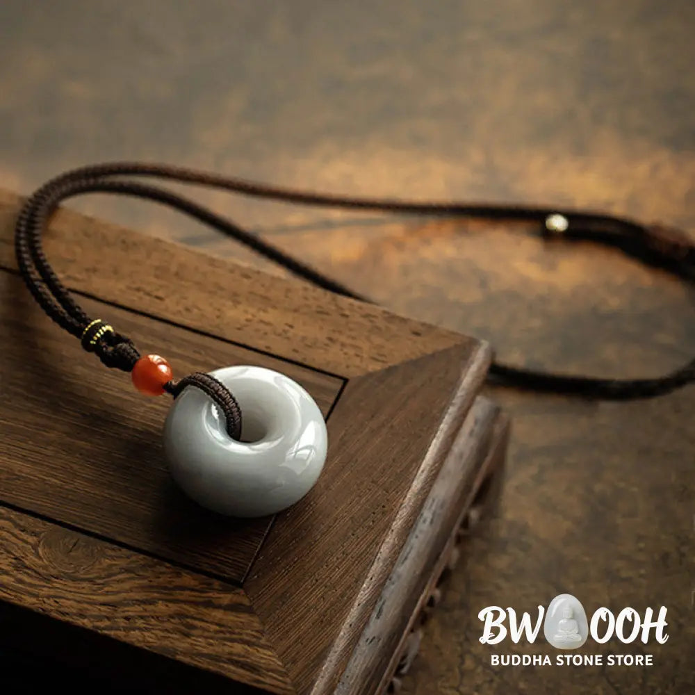 Buddha Stones Natural Round Jade Gray Jade Peace Buckle Luck Necklace Pendant - BWOOOH - Necklaces &amp; Pendants