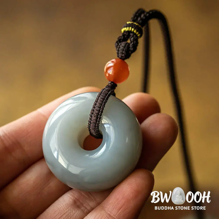 Buddha Stones Natural Round Jade Gray Jade Peace Buckle Luck Necklace Pendant - BWOOOH - Necklaces &amp; Pendants