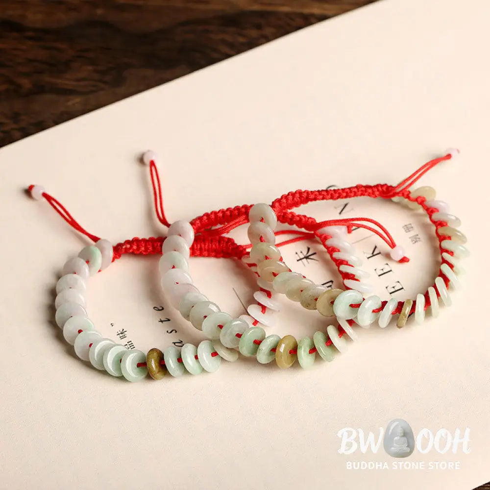 Buddha Stones Natural Round Jade Luck Red String Protection Bracelet - BWOOOH - Jade - Bracelet