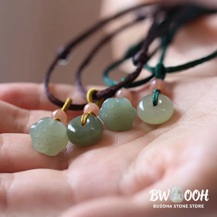 Buddha Stones Natural Round Jade Peace Buckle Lotus Abundance String Necklace Pendant - BWOOOH - Necklaces &amp; Pendants