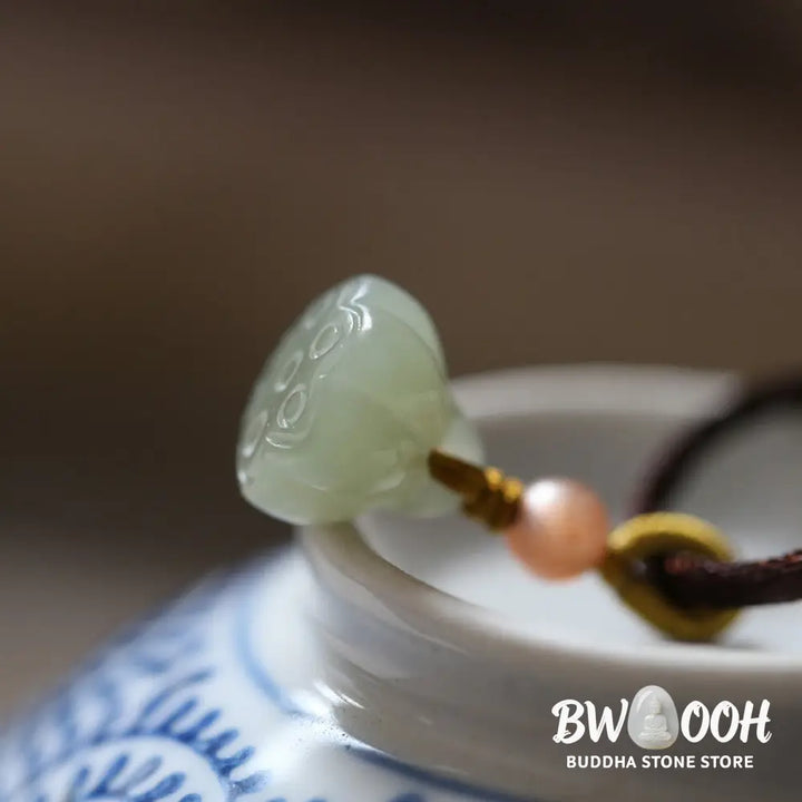 Buddha Stones Natural Round Jade Peace Buckle Lotus Abundance String Necklace Pendant - BWOOOH - Necklaces &amp; Pendants