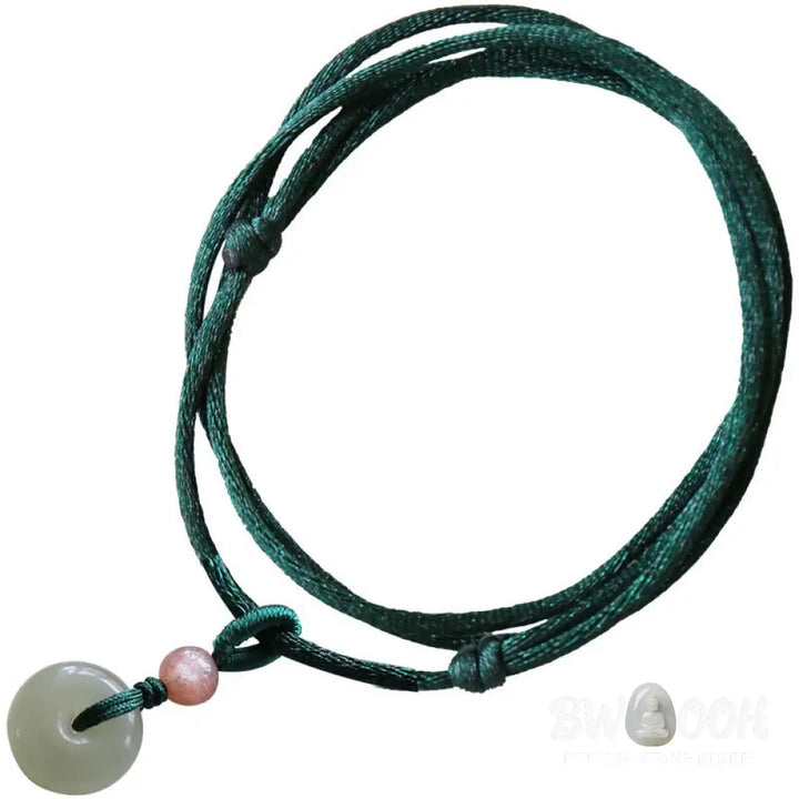 Buddha Stones Natural Round Jade Peace Buckle Lotus Abundance String Necklace Pendant - BWOOOH - Necklaces &amp; Pendants