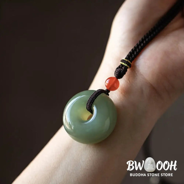 Buddha Stones Natural Round Jade Peace Buckle Lotus Abundance String Necklace Pendant - BWOOOH - Necklaces &amp; Pendants