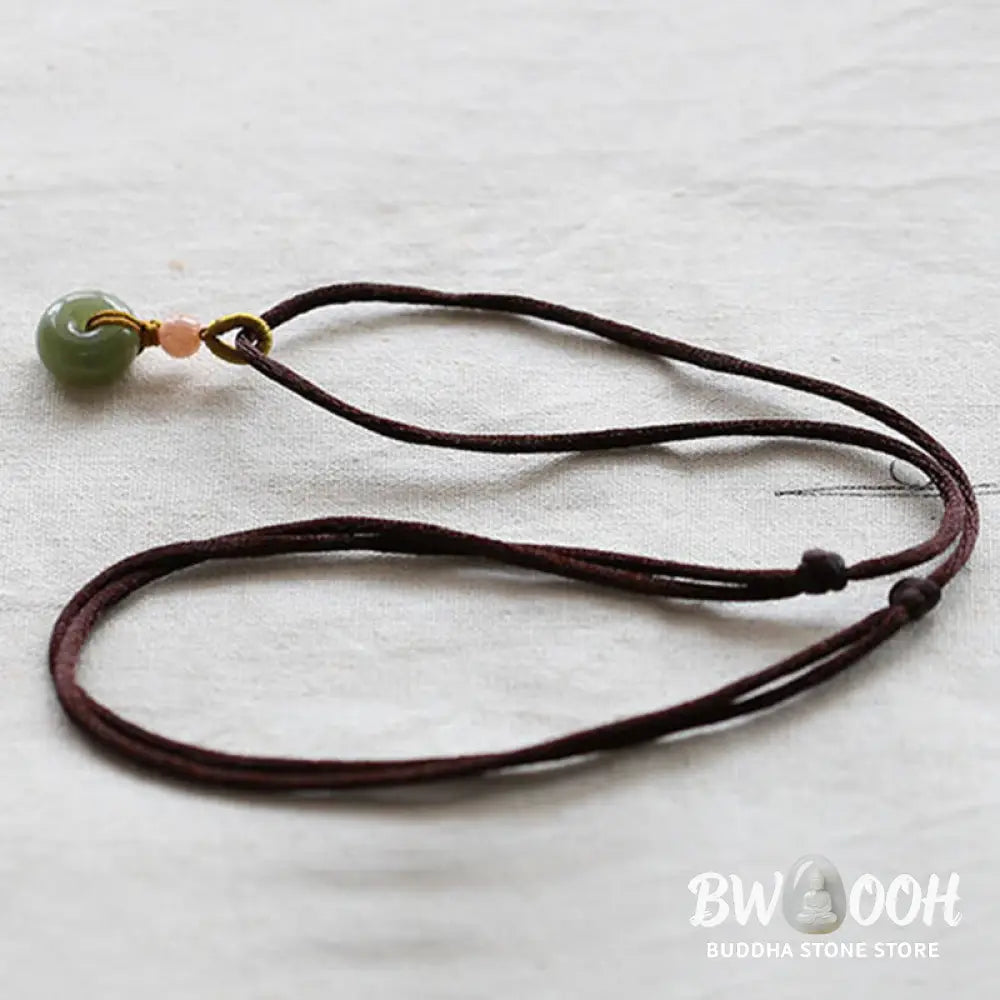 Buddha Stones Natural Round Jade Peace Buckle Lotus Abundance String Necklace Pendant - BWOOOH - Necklaces &amp; Pendants