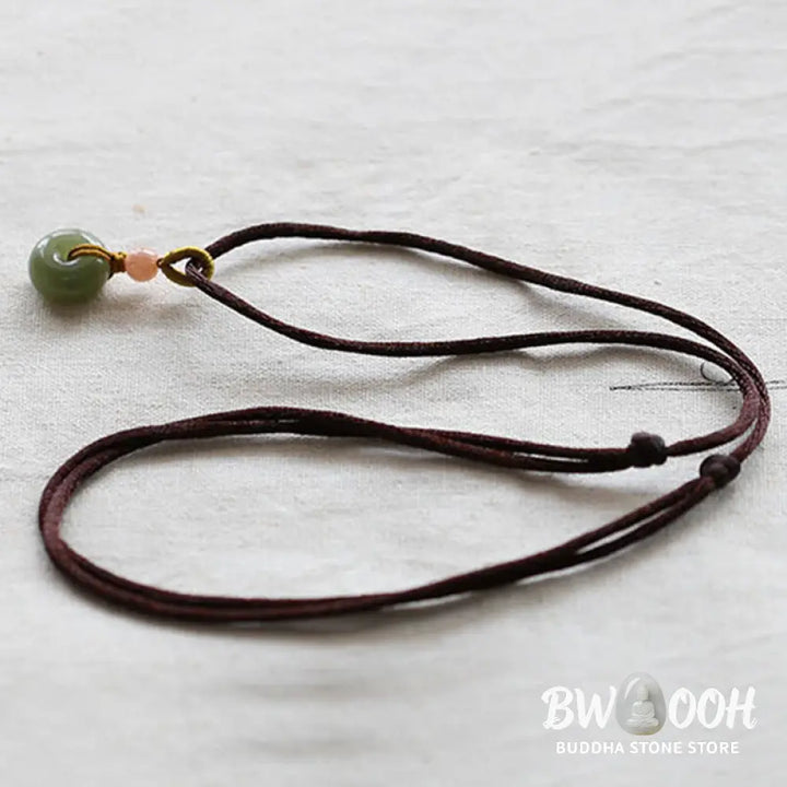 Buddha Stones Natural Round Jade Peace Buckle Lotus Abundance String Necklace Pendant - BWOOOH - Necklaces &amp; Pendants