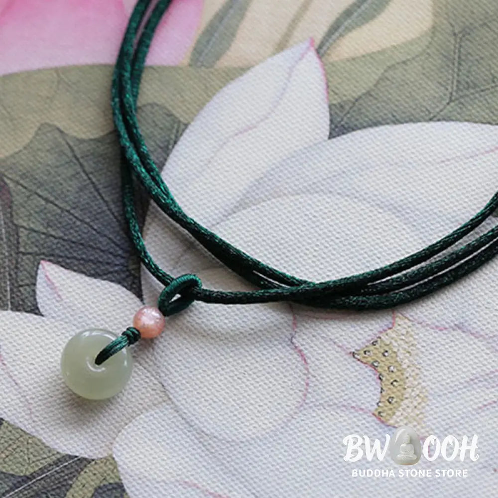 Buddha Stones Natural Round Jade Peace Buckle Lotus Abundance String Necklace Pendant - BWOOOH - Necklaces &amp; Pendants