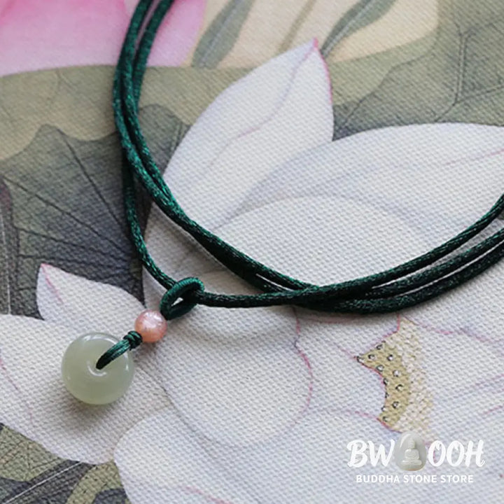 Buddha Stones Natural Round Jade Peace Buckle Lotus Abundance String Necklace Pendant - BWOOOH - Necklaces &amp; Pendants