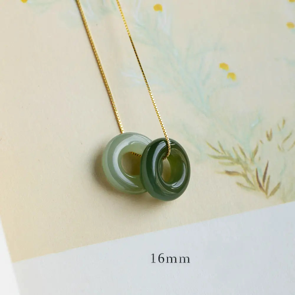 BWOOOH Natural Round Jade Peace Buckle Necklace featuring a polished green Jade disc, 40cm 925 sterling silver plated gold chain, symbolizing luck and abundance. - View 20