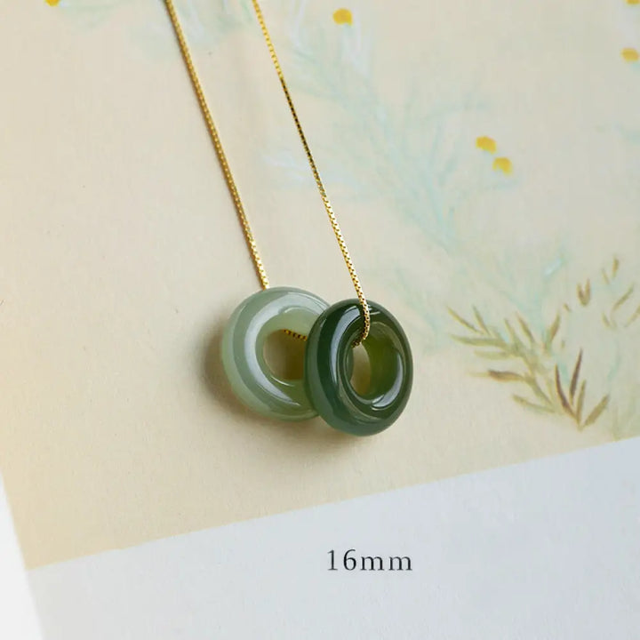 BWOOOH Natural Round Jade Peace Buckle Necklace featuring a polished green Jade disc, 40cm 925 sterling silver plated gold chain, symbolizing luck and abundance. - View 20