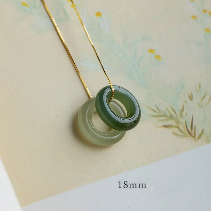 BWOOOH Natural Round Jade Peace Buckle Necklace featuring a polished green Jade disc, 40cm 925 sterling silver plated gold chain, symbolizing luck and abundance. - View 21
