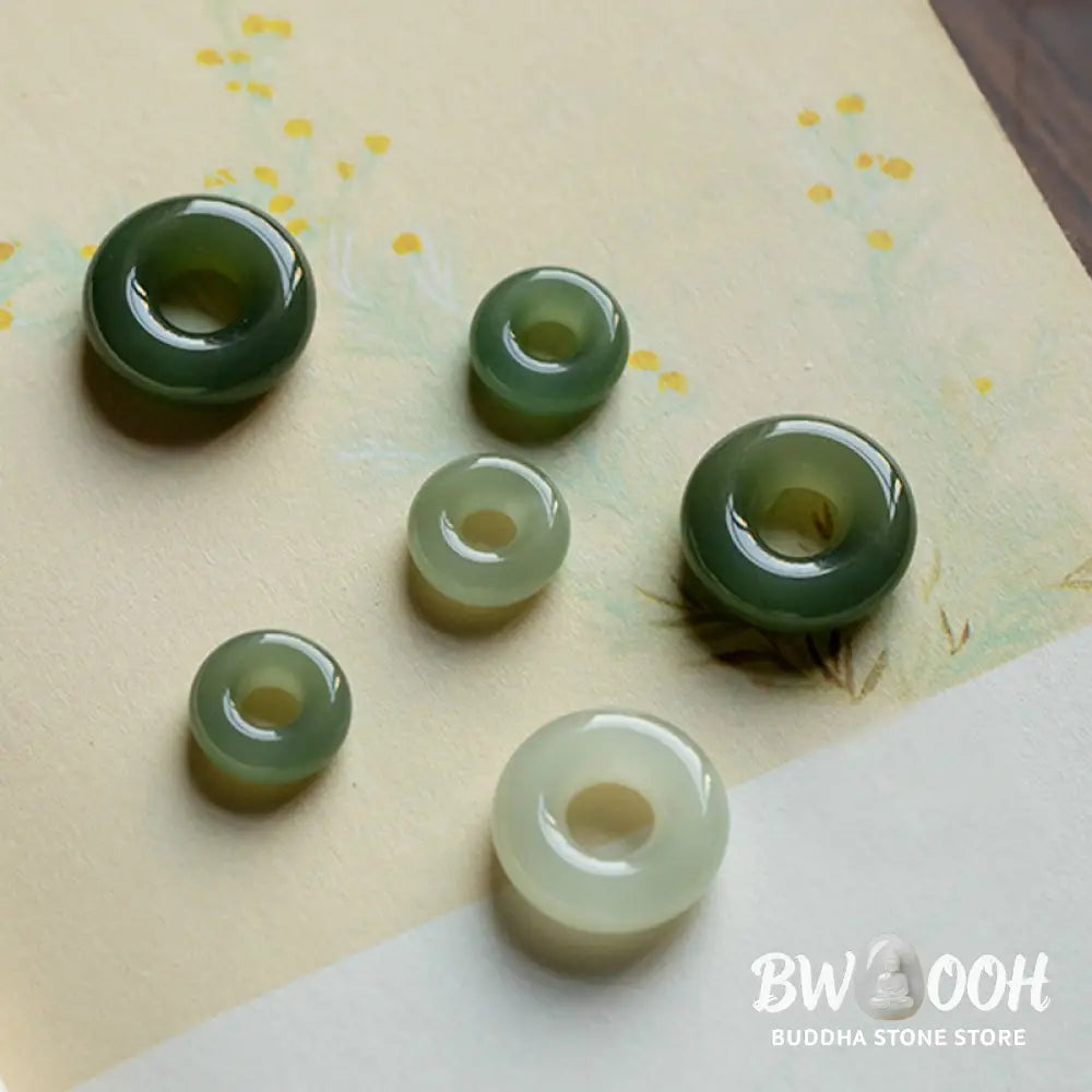 BWOOOH Natural Round Jade Peace Buckle Necklace featuring a polished green Jade disc, 40cm 925 sterling silver plated gold chain, symbolizing luck and abundance. - View 25