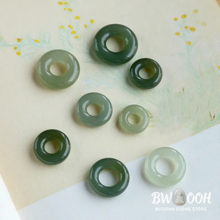 BWOOOH Natural Round Jade Peace Buckle Necklace featuring a polished green Jade disc, 40cm 925 sterling silver plated gold chain, symbolizing luck and abundance. - View 23